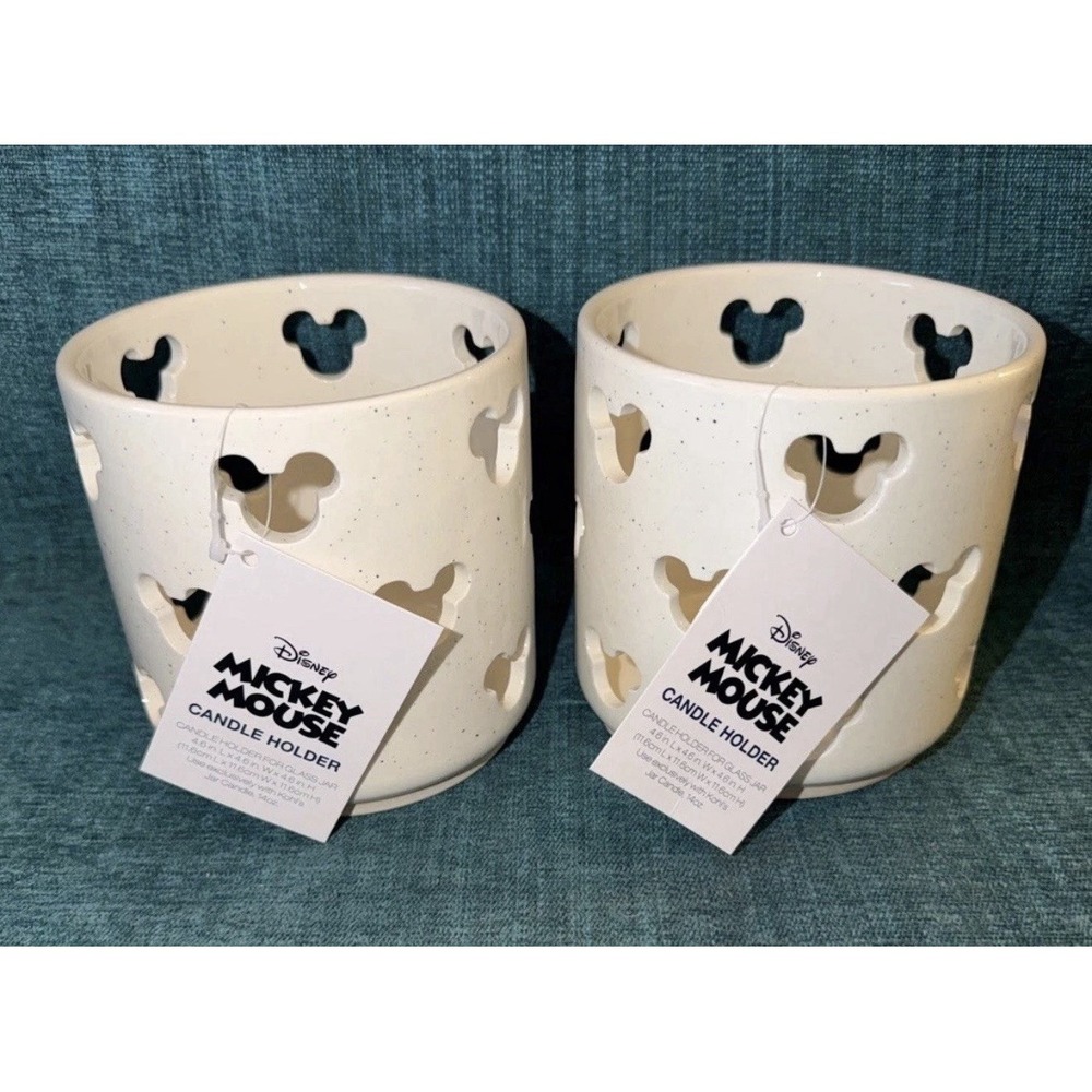 Set of 2 NEW Disney Mickey Mouse Decorative White Candle Holder NWT